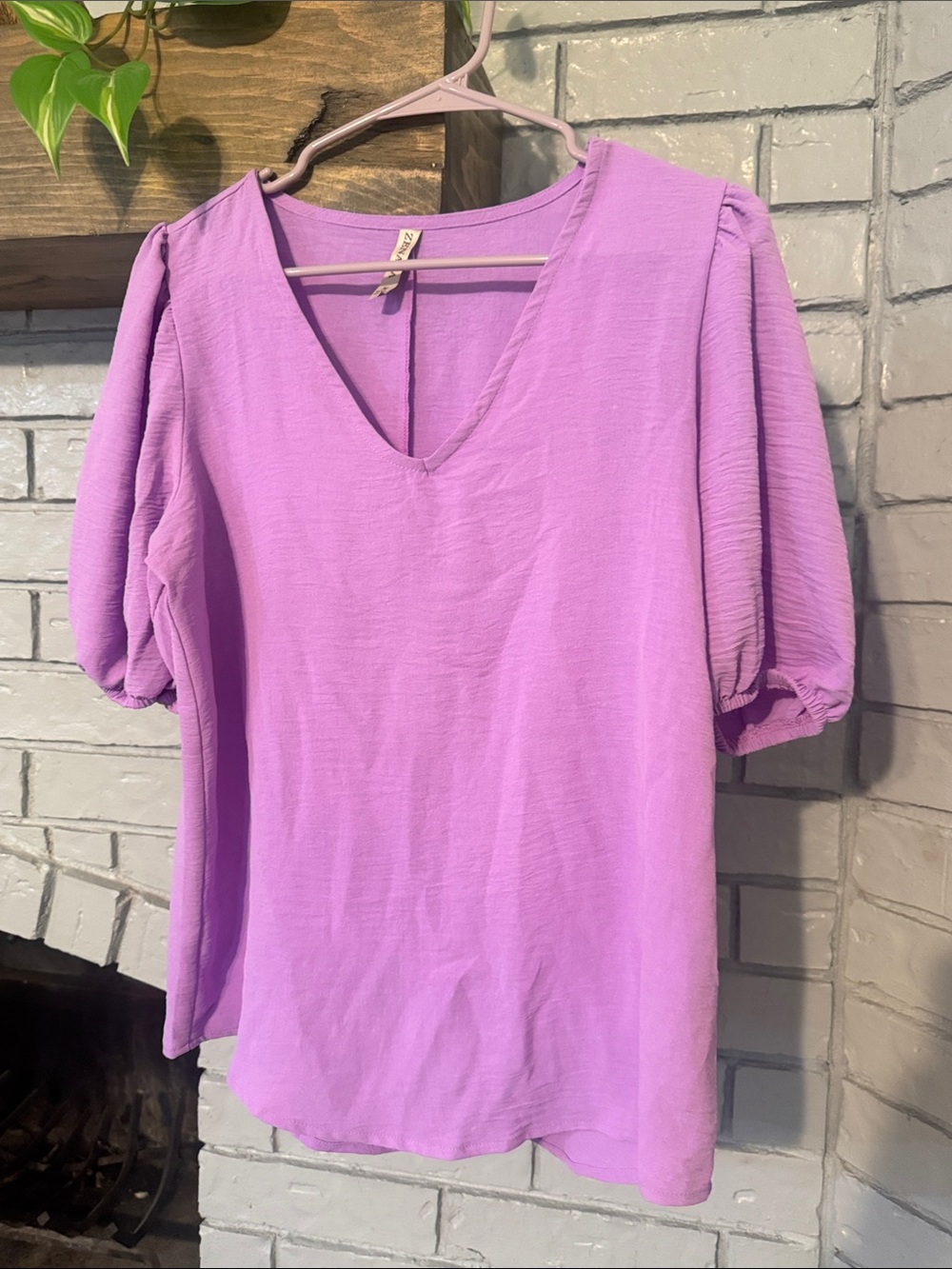 Zenana Outfitters Lavender V-Neck Puff Sleeve Blouse